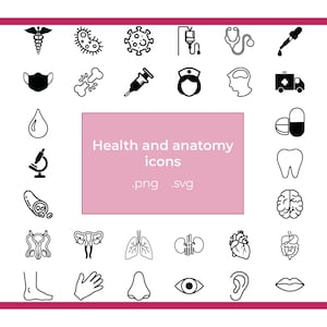 Health and medicine icons in vectorial format (.svg .png) Icons of human body for for anatomy and biology studies