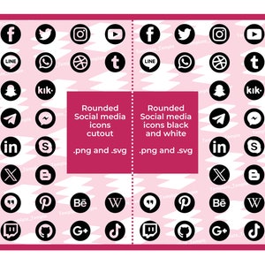 Mega bundle Circle, vecteur d'icônes de médias sociaux (svg et png). 2 versions : icônes de réseaux sociaux en noir et blanc. Icônes de médias sociaux découpées