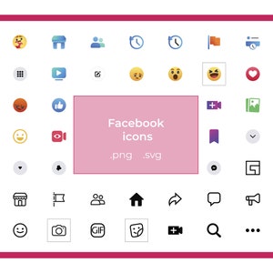Icônes de médias sociaux Facebook vectorielles Emogis de fb modifiables (.svg et .png) Icônes de l'interface Facebook dans le pack d'icônes svg de boutons Facebook