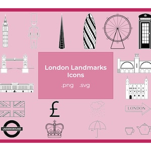 Clipart Icone di Londra simboli del Regno Unito di vettore. Big Ben Icon (.svg) Pacchetto di icone dei punti di riferimento di Londra clip art piatte. Edifici turistici