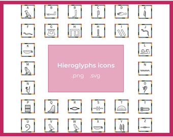 Egyptian Hieroglyphs Alphabet Icons: Vector Pack (SVG & PNG)