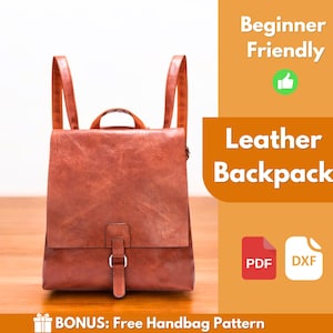 Rucksack aus Leder | Leder Muster | PDF Leder Schnittmuster | Ledertasche Muster | Frauen Tasche Muster | Einfaches Taschenmuster | PDF-Schnittmuster