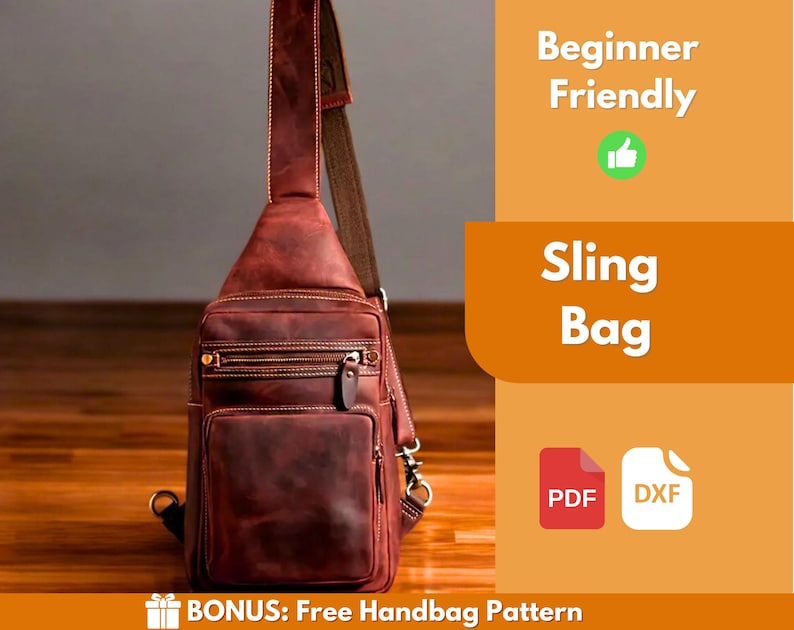 Leather Sling Bag PDF Pattern | Leather Pattern | Beginner Pattern | Sling Bag Pattern | Crossbody Bag Pattern | Leather Bag | PDF Download image 1