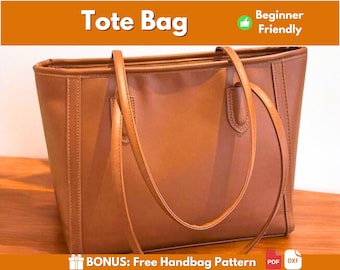 Patrón para bolso tote / Patrón de cuero / Patrón de cuero en PDF / Patrón de bolso / Bolso tote básico de cuero / Plantilla de cuero / Descarga en PDF