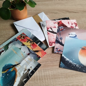 Cartes de vœux oiseaux Lot de 8 cartes #1