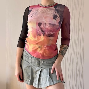 Top Stretch Graphique Vintage Type Années 2000 / Y2K - Style Gaultier, Cop Copine - Taille XL