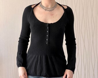 Silk Blend Guess Coquette Whimsigoth Babydoll Balloon sleeve Longsleeve Knit Sweater Top