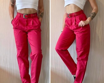 Vintage 80's/90’s Cigarette Pants Retro High Waisted Neon Tailored Pants and Belt Set