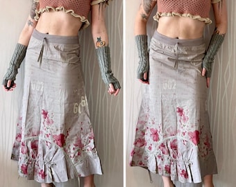 Y2K Cop Copine Printed Cargo Maxi Skirt – Gathered A-Line