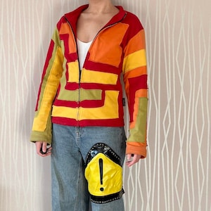 Y2K Pygmees Fleece Reißverschluss Cyber Rave Techwear Tetris Geometrische Patchwork Reißverschluss Pullover