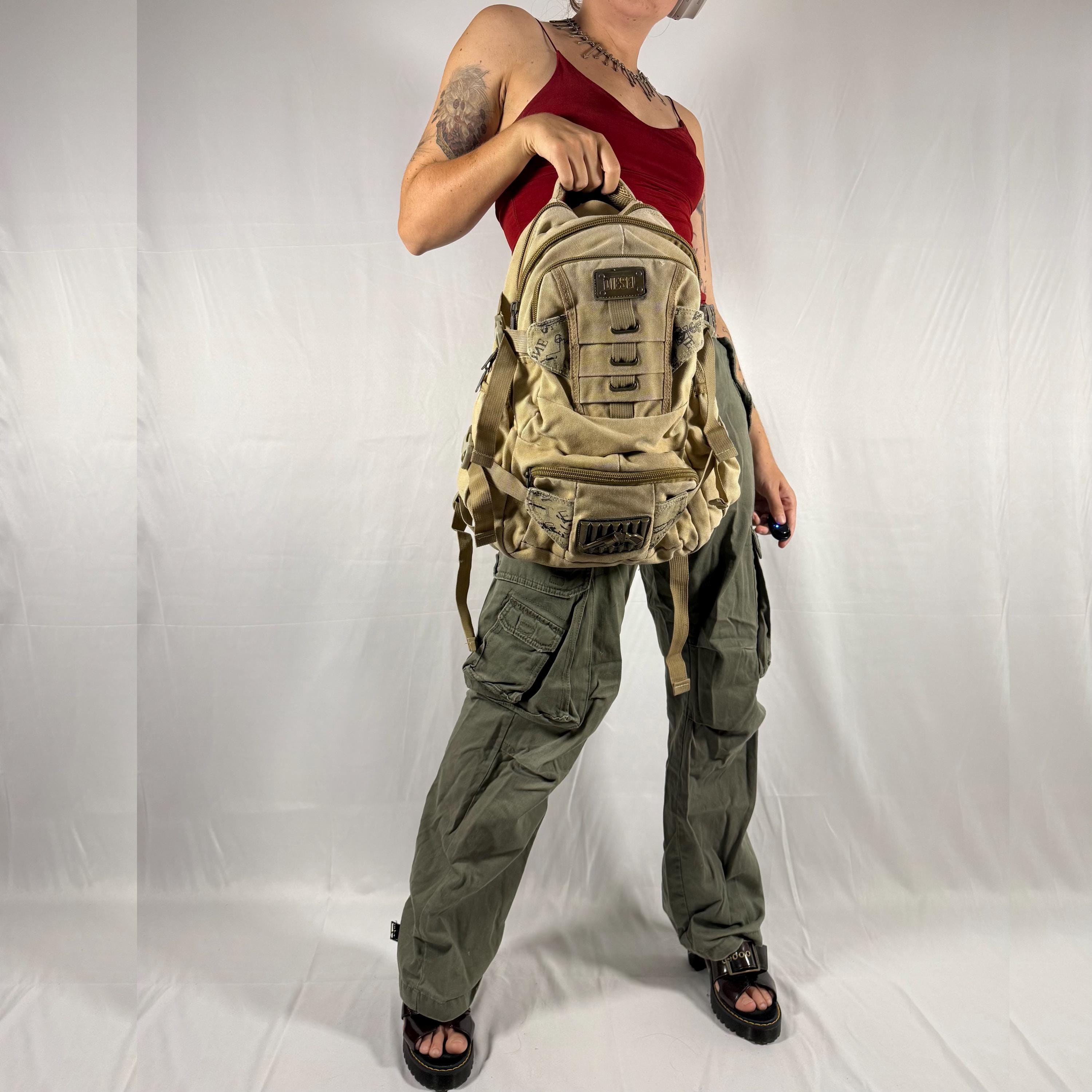 Vintage Diesel Backpack Y2K Techwear Military Gorpcore Cargo Bag