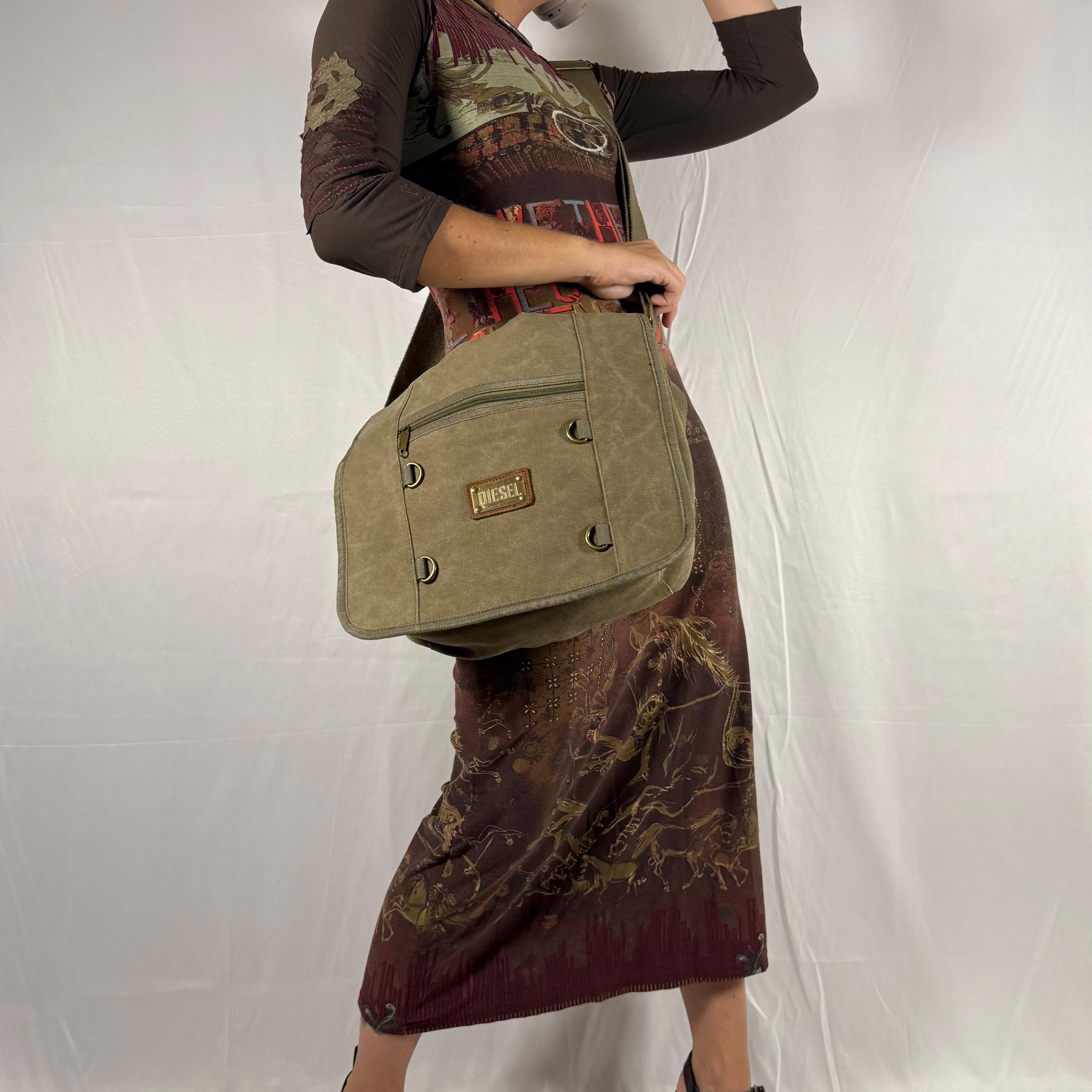 Y2K Vintage Diesel Canvas Cargo Messenger Bag – Khaki Gorpcore