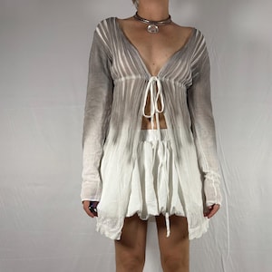 Y2K Sarah Pacini Strickjacke Accordion Ombre Strickwaren Versammelt Minimalist Kokette Schieds Taille Clean Girl Top