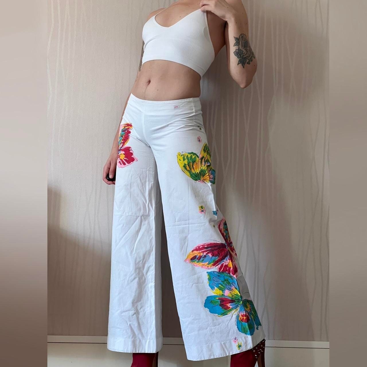 Miss Sixty Wide Leg Pants Y2K Butterfly Fairy Low Waisted Flare