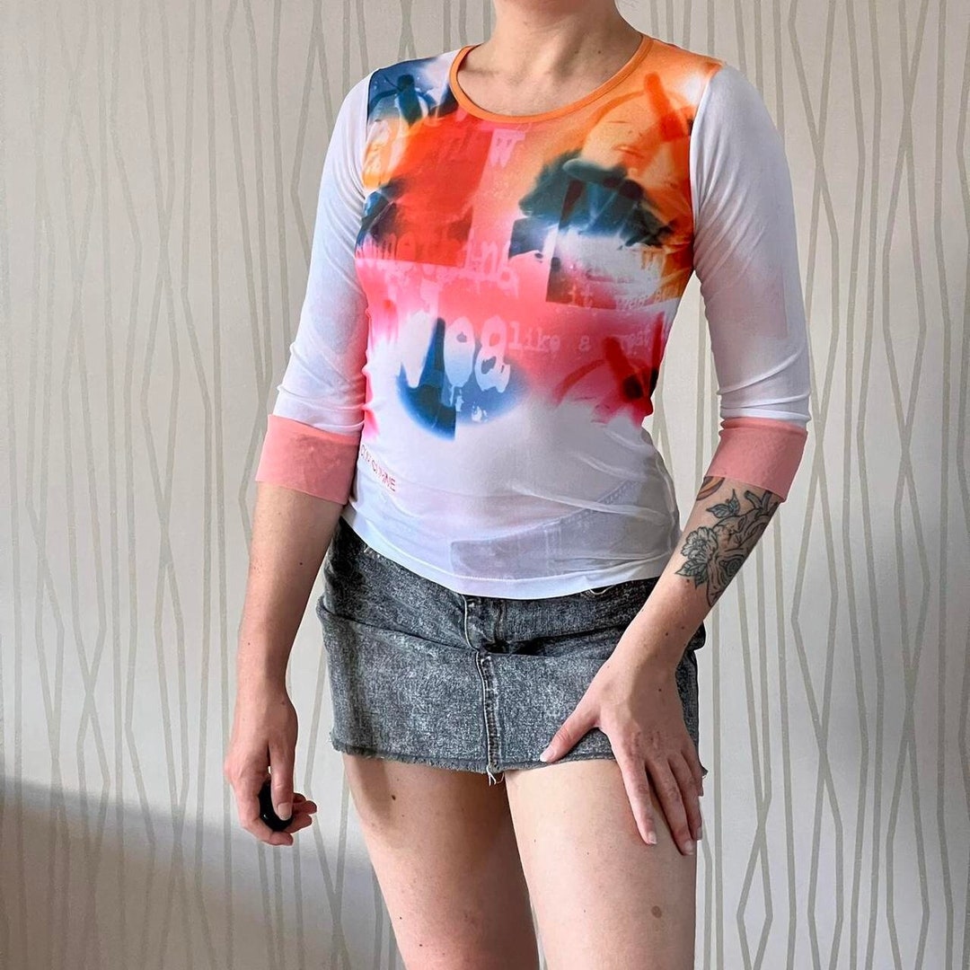 Cop Copine Mesh Top Y2K Techwear Utility Psychedelic Cyber Rave Graphic ...