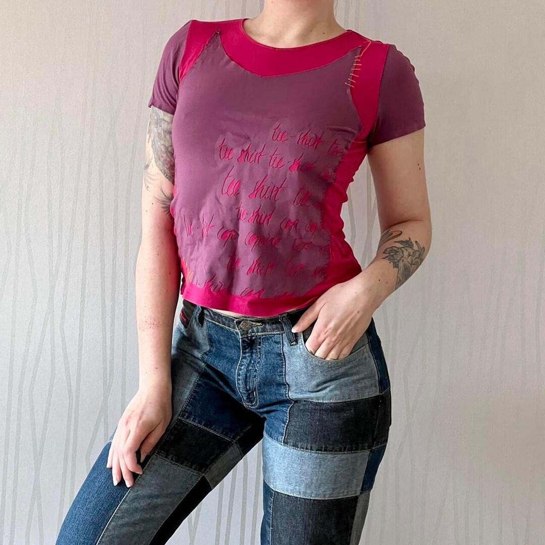 Y2K Cop Copine Deconstructed Patchwork Cyber Grunge Rave Wear Baby Tee ...