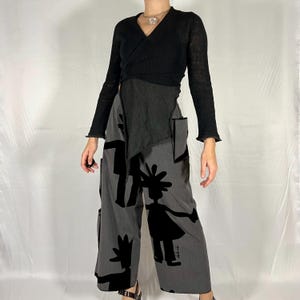 Sarah Pacini Y2K Dekonstruiertes Whimsigoth Wrap Top Asymmetrisches Bi-Material Strick Top