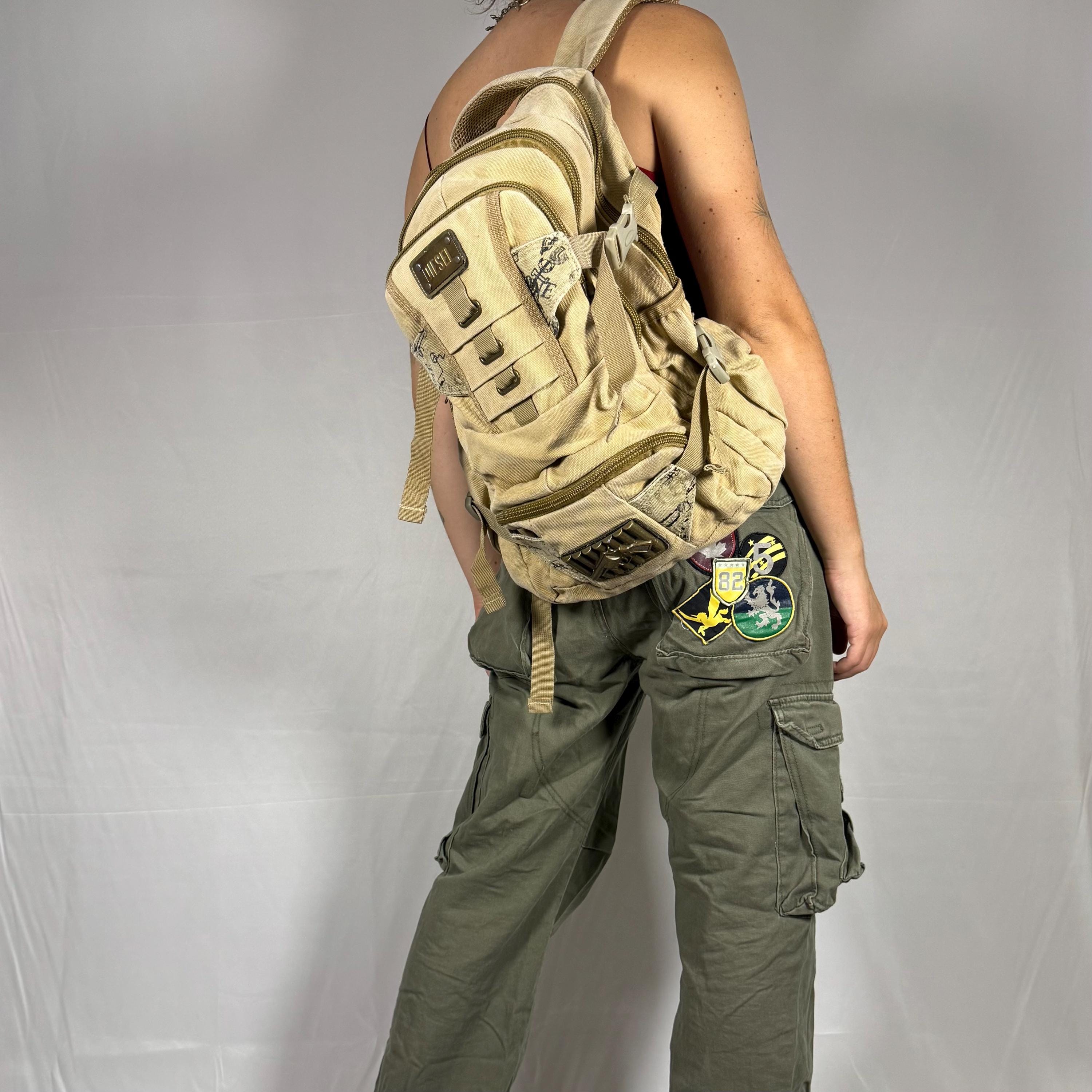Vintage Diesel Backpack Y2K Techwear Military Gorpcore Cargo Bag
