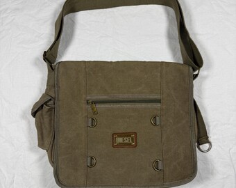 Y2K Vintage Diesel Canvas Cargo Messenger Bag – Khaki Gorpcore