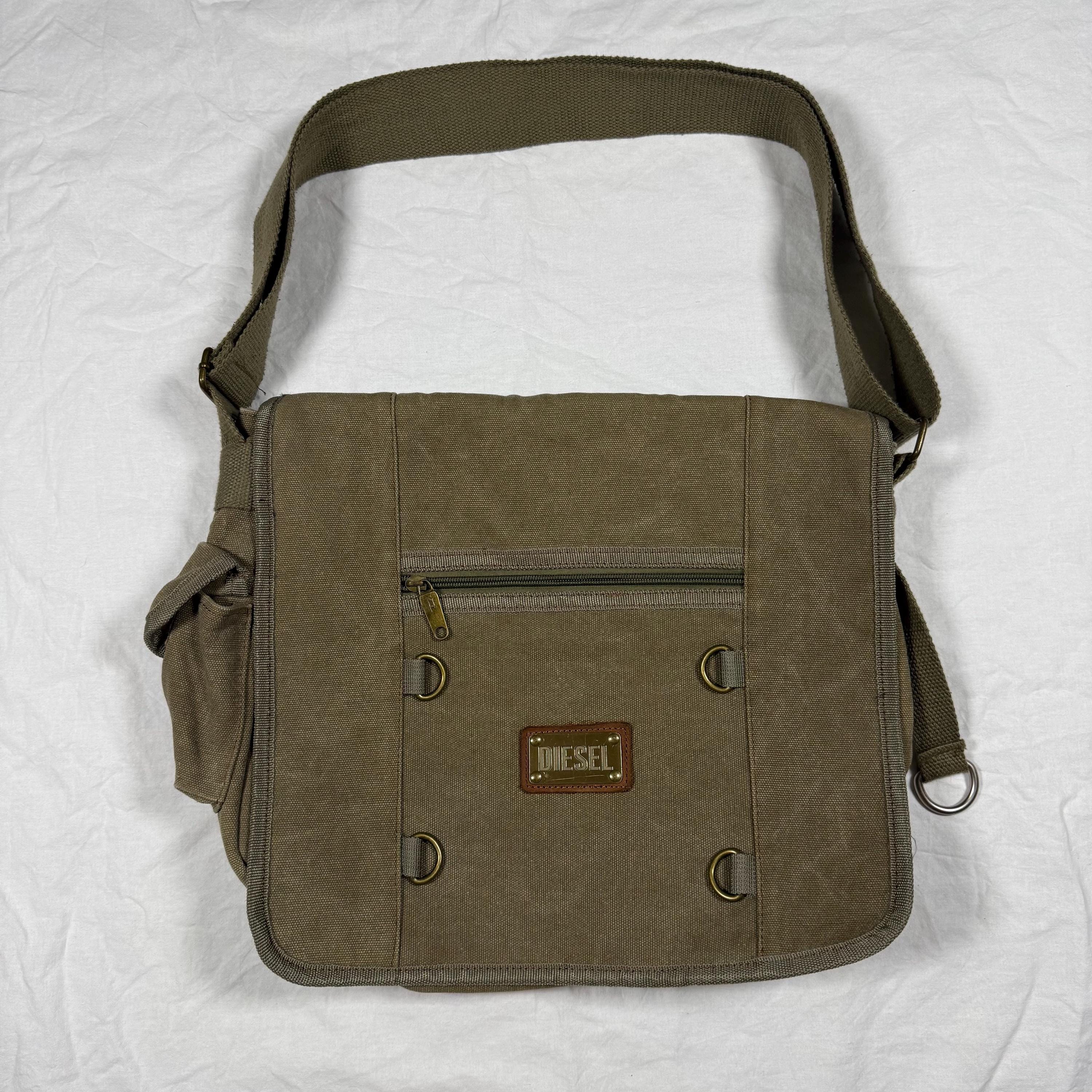 Y2K Vintage Diesel Canvas Cargo Messenger Bag – Khaki Gorpcore