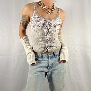 Y2K Vive Maria Coquette Balletcore Milkmaid Lace Trim Cami Top Pastel Babydoll Soft girl tank top