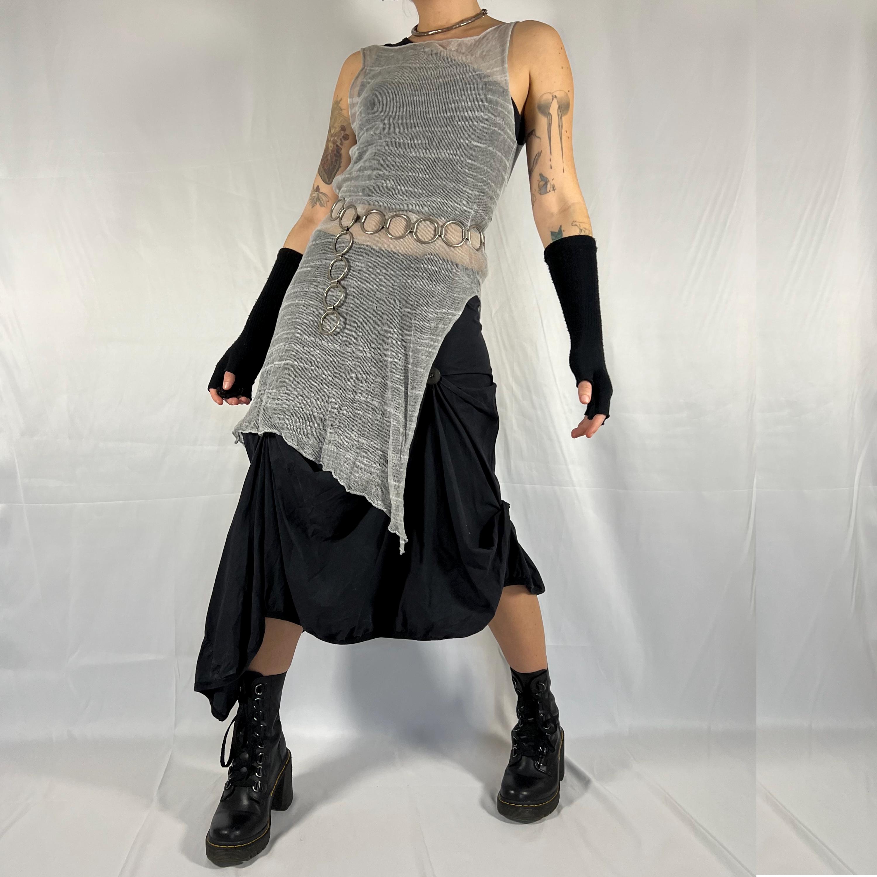 Sarah Pacini Y2K Deconstructed Knit Sheer Tunic Techwear Apocalyptic Solarpunk Asymmetrical Layering Top