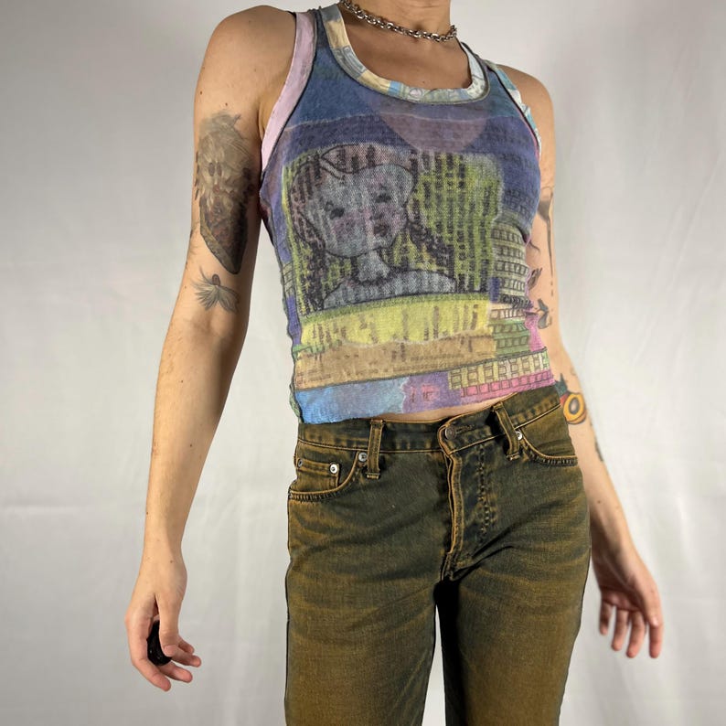 Y2K Cop Copine Cyber Rave Techwear Mesh Abstract Art Tank Top - Etsy