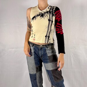 Y2K Custo Barcelona One-sleeve Graphic Bamboo Top – Asymmetrical