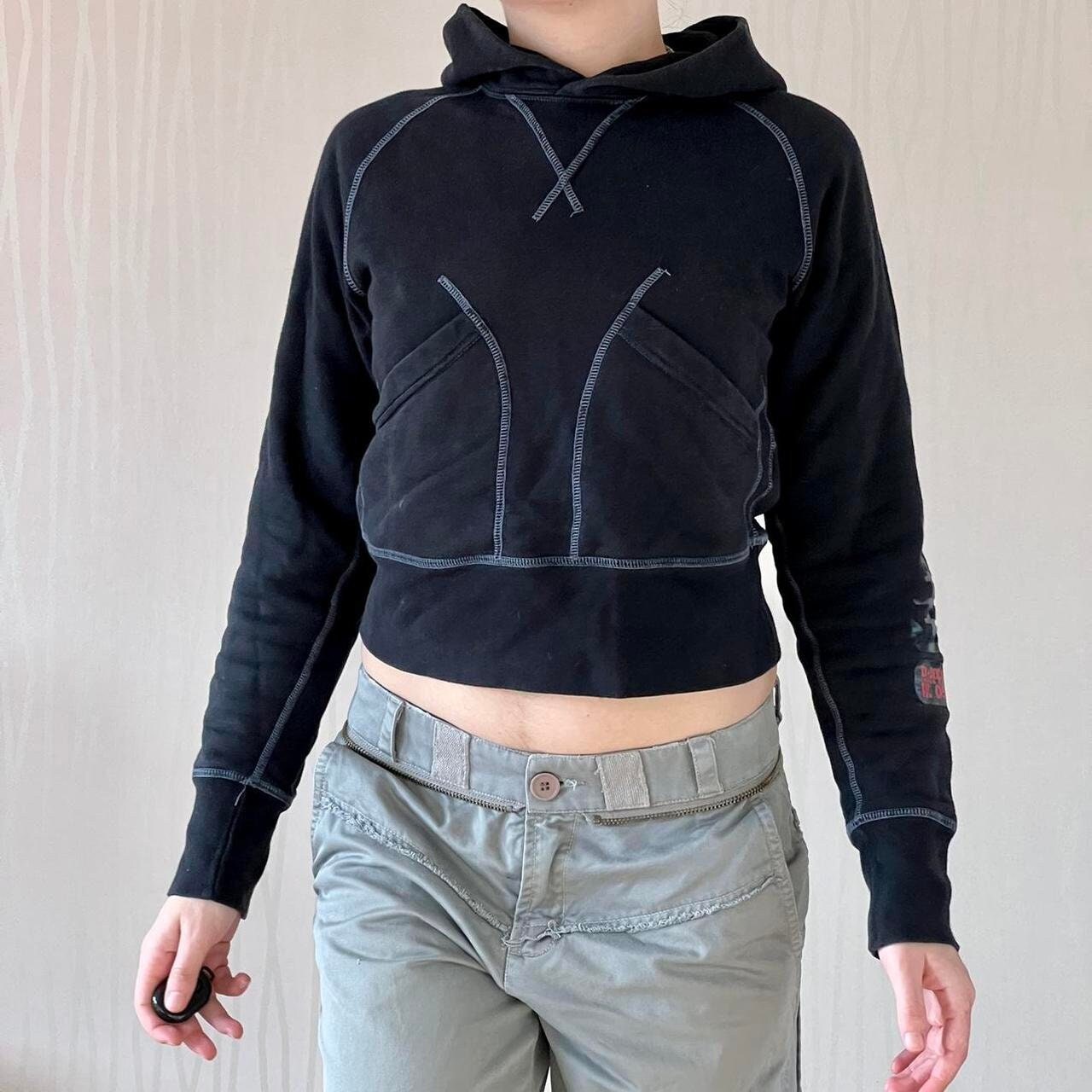 Y2K Diesel Cropped Hoodie – Exposed Seam Detail - Etsy