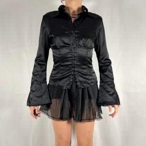 Y2K Miss Sixty Whimsigoth Vampire Satin Button Down Corset Blouse Dark Academia Witch Top