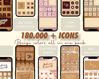 BEIGE Theme iOS Icons Pack Bundle Aesthetic iOS14 , IOS 15 App Icons , Widgets and Wallpapers, 180000+ IOS App Icon, app icons for ios 14