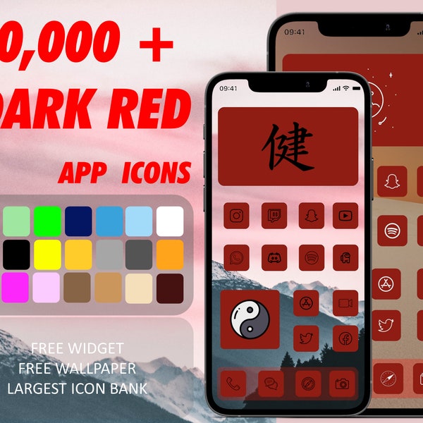 Dark Red Colors IOS Icons Pack Aesthetic Ios14 , IOS 15 App Icons , Widgets and Wallpapers, 30000+ IOS App Icon, app icons for ios 14