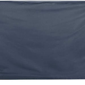 May include: A navy blue rectangular cover, possibly for garden furniture, with a drawstring. The cover has a smooth, slightly textured look and a small green tag with white text on the left side.