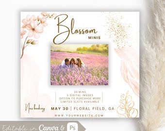 Floral Blossom Mini Session Template, Photography Marketing Board, Canva Template, Photoshop Template Instant Download, Customizable, Spring