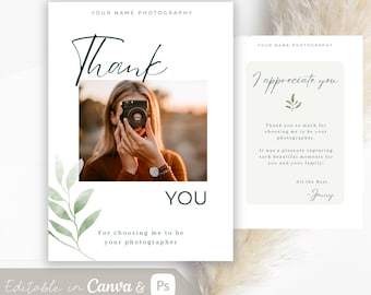 Photographer Thank You Template, Photographer Thank You Card, Photographer Appreciation, Family Photography Card, Client Gift