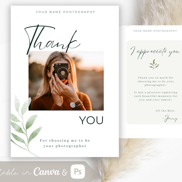 Photographer Thank You Template, Photographer Thank You Card, Photographer Appreciation, Family Photography Card, Client Gift
