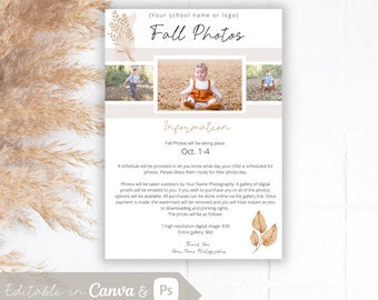 Fall Spring Photos Template, Fall Photo Flyer, School Photo Flyer, Editable Canva Photoshop Template, Customizable Photography flyer