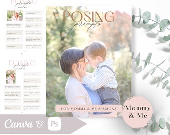 Mommy and Me Posing Guide, Posing Prompts, Family Photographer, Mini Sessions, Editable, Customizable Canva, Photoshop, Mommy and Me Mini