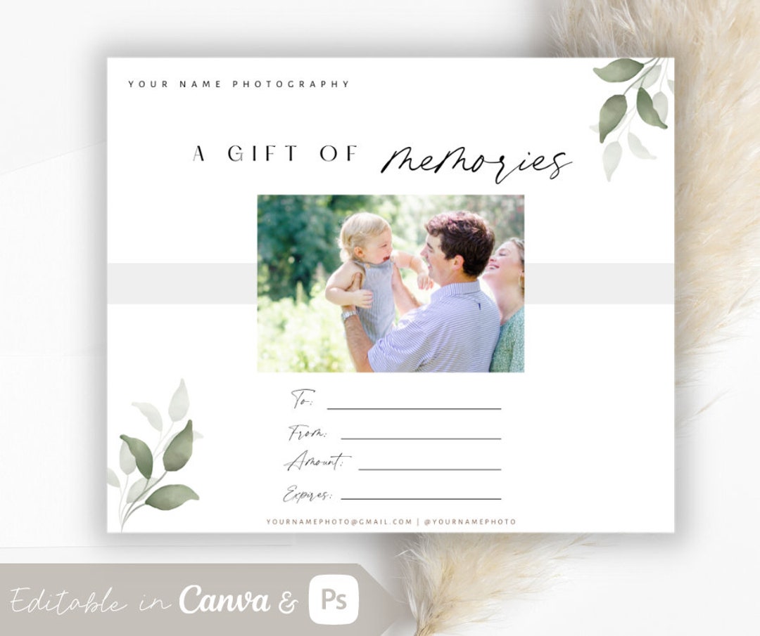 Photographer Gift Certificate Template, Gift Card for Photographer