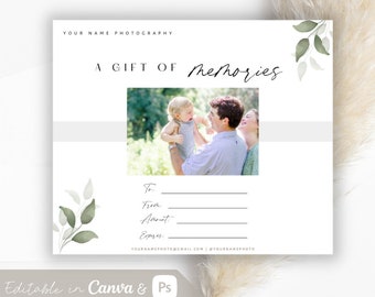 Photographer Gift Certificate Template, Gift Card for Photographer, Photography Voucher, Photography Gift Card, Marketing Board Photographer