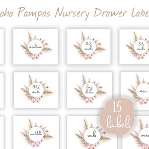 Boho Pampas Printable Nursery Drawer Labels, Basket Labels, Baby Girl, Nursery Organization, Nursery Decor, Print Yourself, Instant download