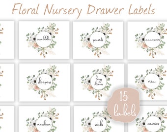 Floral Printable Nursery Drawer Labels, Basket Labels, Baby Girl, Nursery Organization, Nursery Decor, Print Yourself, Instant download