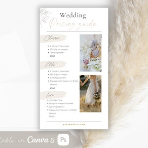 Wedding Pricing Guide, Photography Pricing Guide Template, Editable Pricing Template, Photoshop template, Canva template, Wedding Template