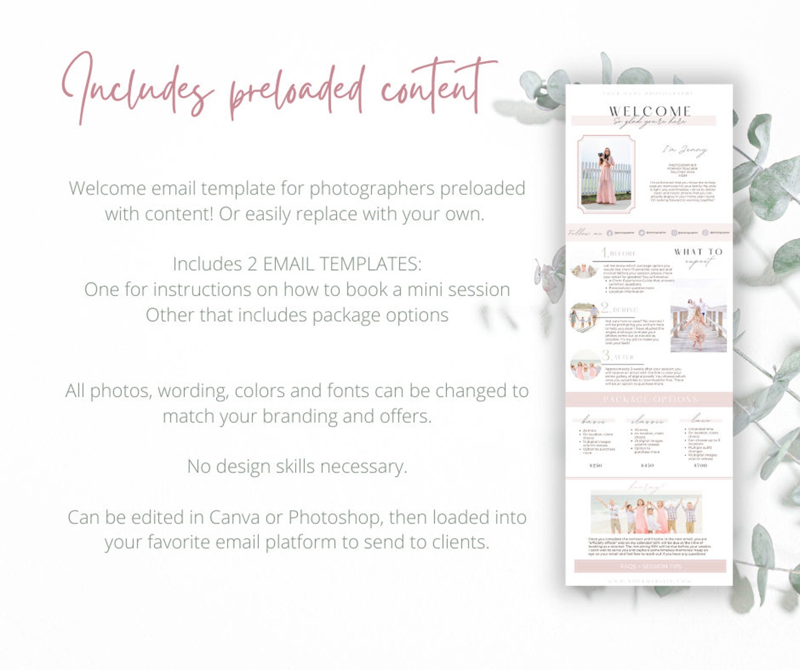 Welcome Email Template Photographer Email Template Canva Template