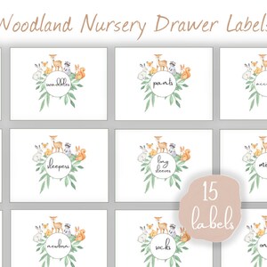 Woodland Animal Printable Nursery Drawer Labels, Basket Labels, Baby Nursery Organization, Nursery Decor, Print Yourself, Instant download