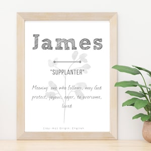 James Name Sign, Baby Boy Nursery Sign, Baby Names Meaning, Instant download, James sign, Printable, baby shower gift, new mom gift