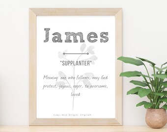 James Name Sign, Baby Boy Nursery Sign, Baby Names Meaning, Instant download, James sign, Printable, baby shower gift, new mom gift