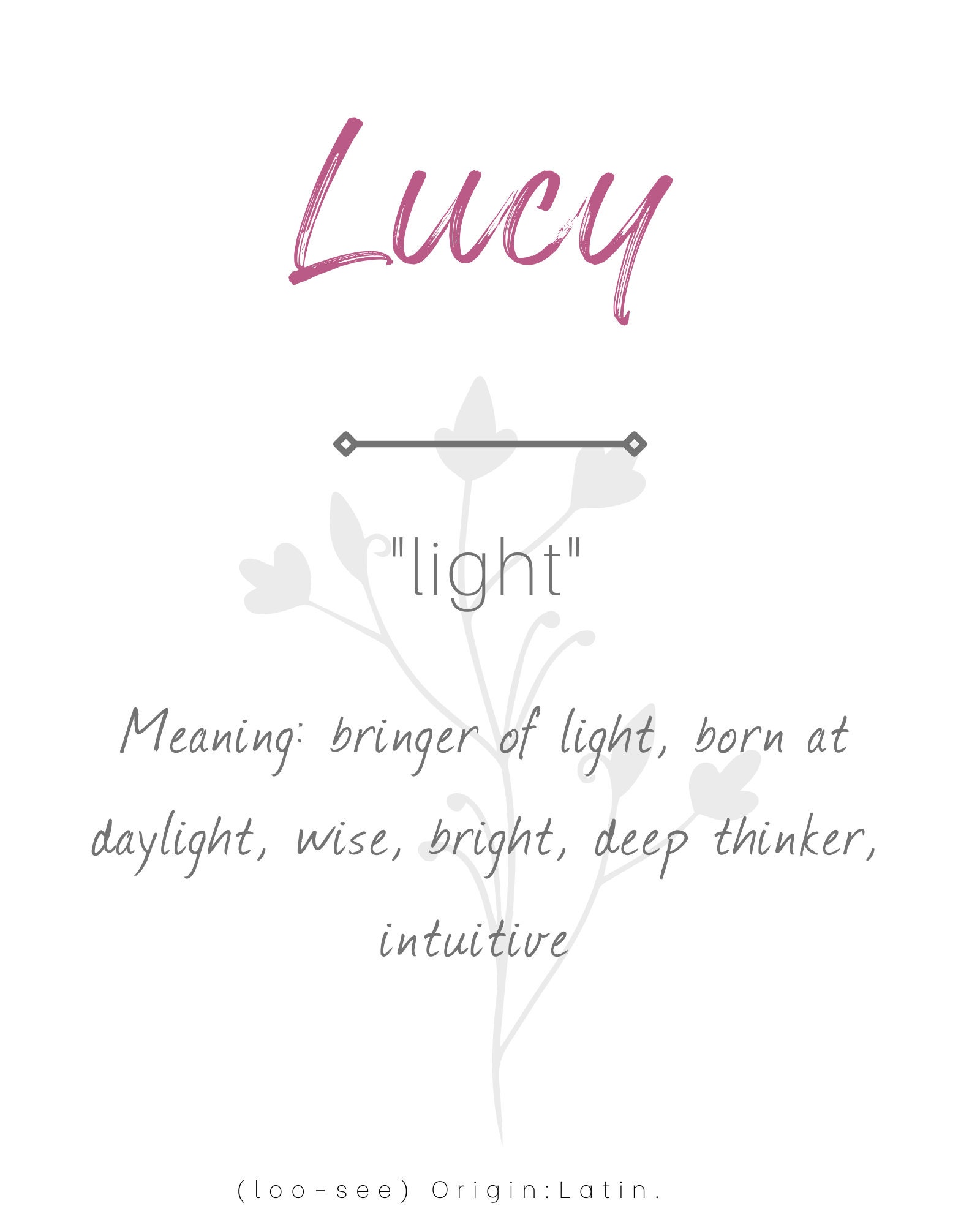 Lucy Name Meaning Nursery Sign Printable Baby Name Sign Etsy