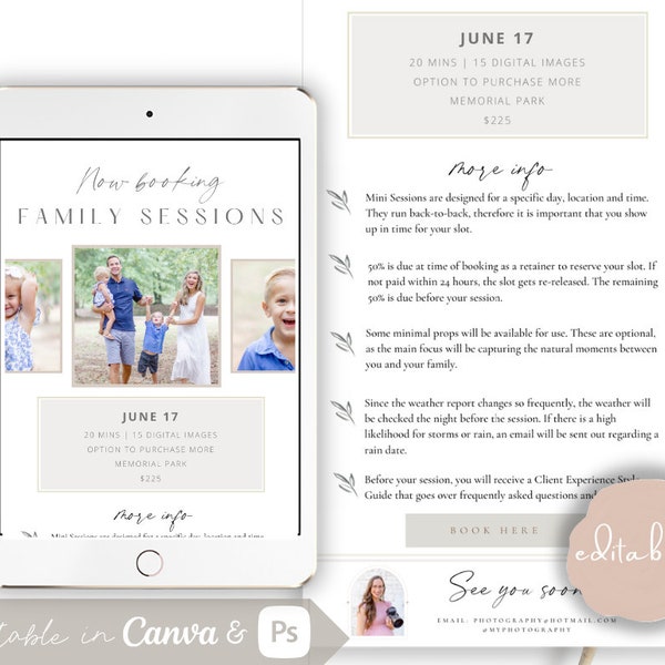 Newsletter Template, Family Session Email, Photography Email Template, Family Photography, Canva Template, Photoshop Template, Mini Session