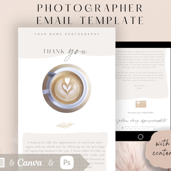 Photographer Email Template, Thank You, Photography Email, Canva Template, PSD Template, Editable, Family Photographer, client appreciation